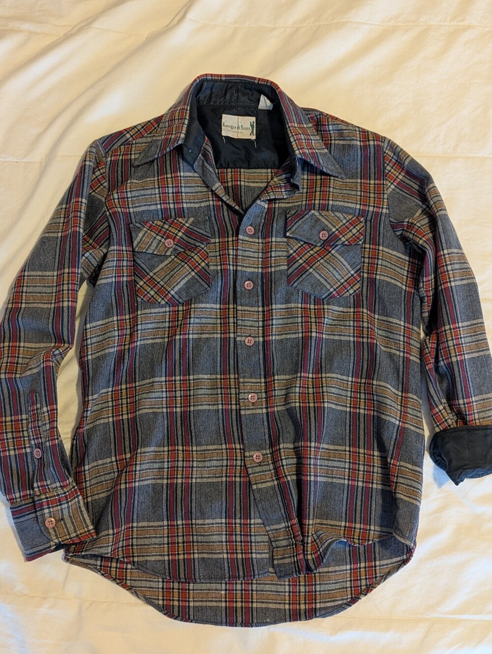 Vintage Grey Plaid Flannel Button Down
